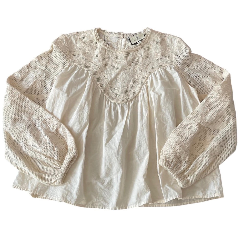 Tuckernuck Cream Cotton Crochet Embroidered Blouse SA-34-B533 XXS